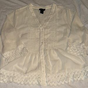Donna Moore: Cream Lace Trim Blouse in size 1X